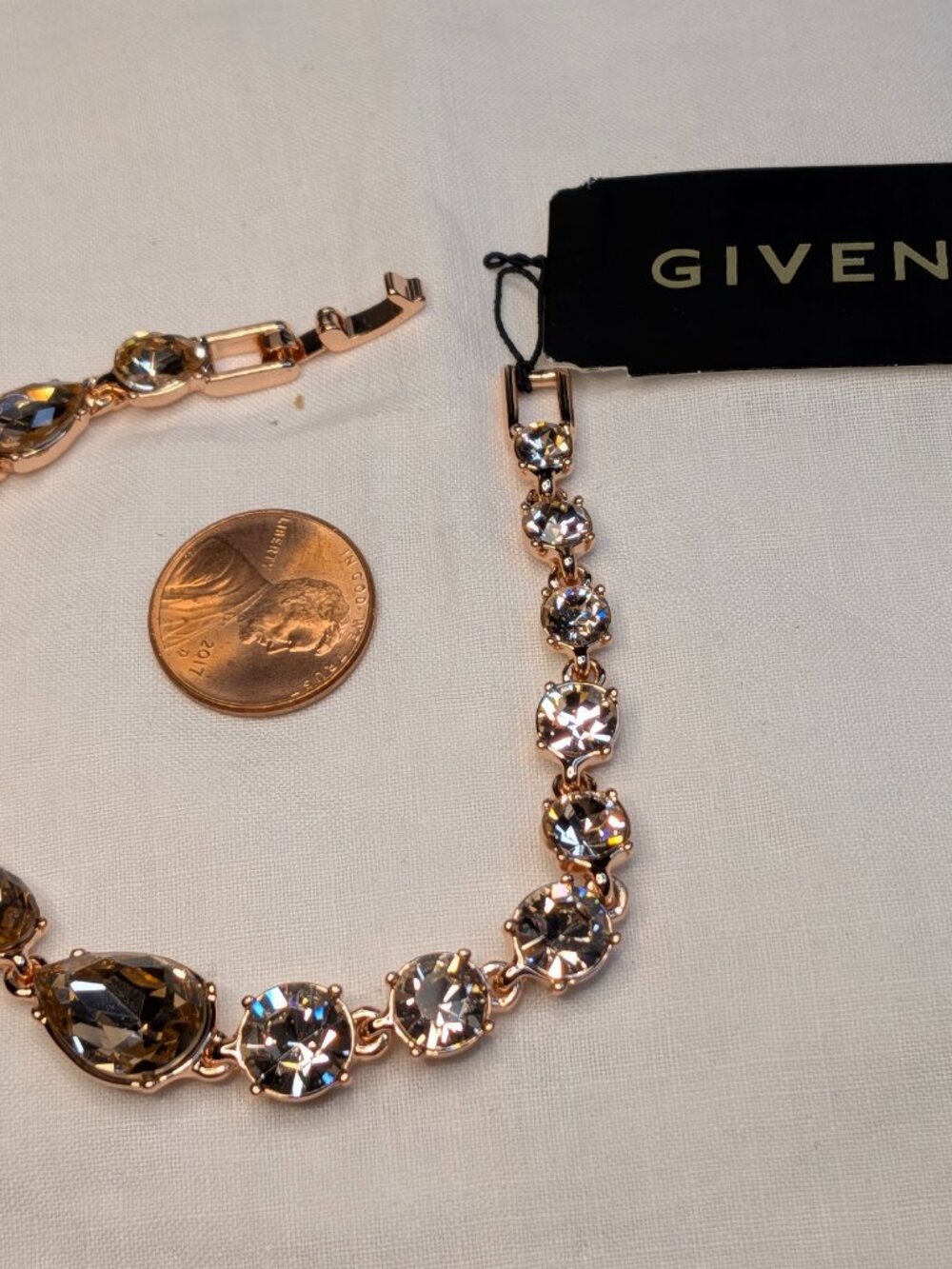 Givenchy Rose Gold‑Tone Crystal Link Bracelet – NWT, Size 7